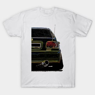 Neon Edge Black Honda Civic Vector Back Tee T-Shirt